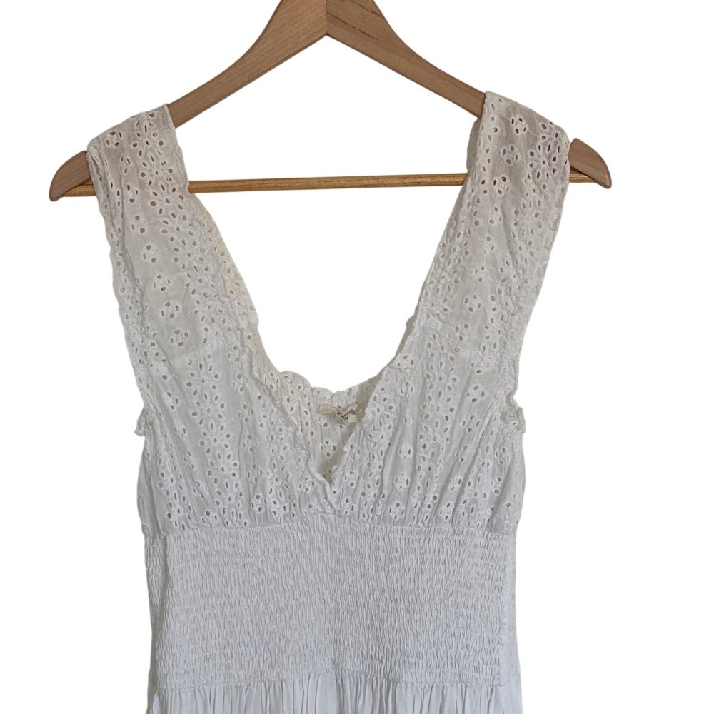 Solitaire Swim Womens White Eyelet Maxi Dress Swim Cover Size‎ M Feminine Cotton